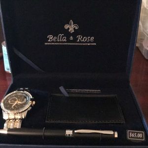Men’s Watch, pen & card holder set w/two-tone band